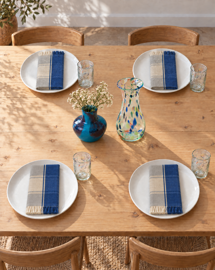 Stoffserviette gewebt KEVI (naturweiß, himmelblau) - 2er Set