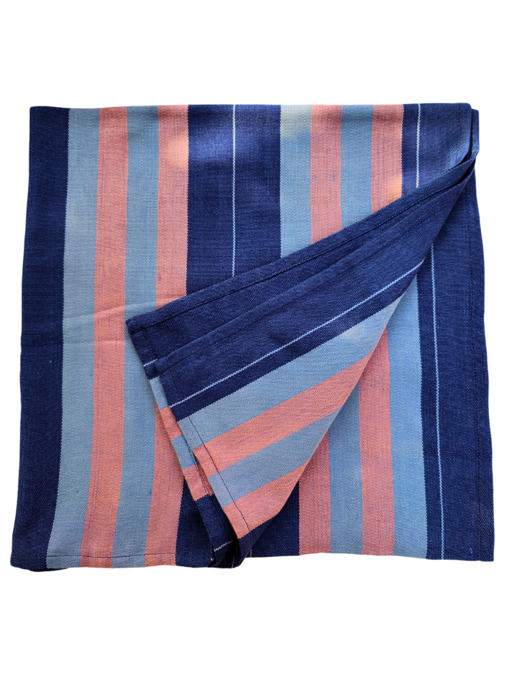 Handwoven Cotton Tablecloth DORVEME (Royal Blue, Baby Grey Blue & Rose)