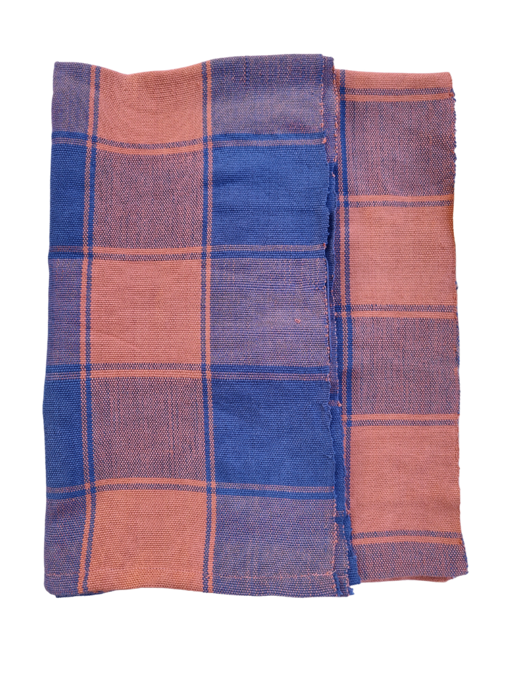 Handwoven Cotton Tablecloth KEVI (skyblue, rose)