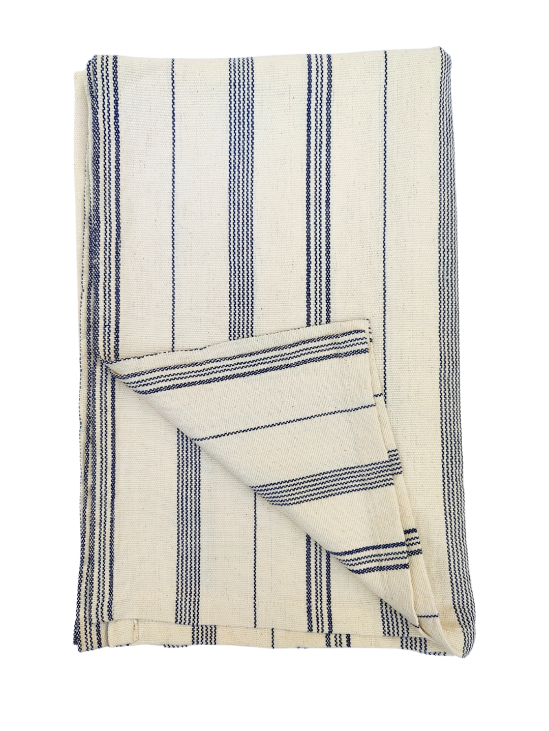 Handwoven Cotton Tablecloth TSIAME (beige & royal blue stripes)