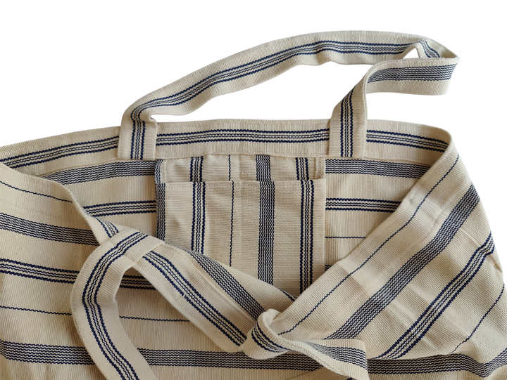 Tote Bag Large Cotton TSIAME (beige / royal blue)